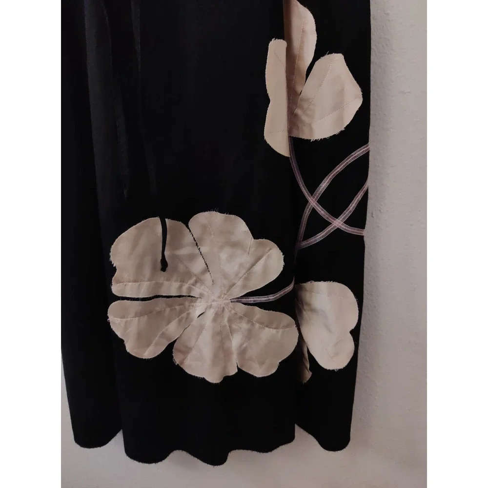 3/$20 Vintage Rubber Ducky Productions Floral Print Black Midi Dress Size L - Picture 4 of 9